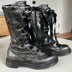 Dr. Martens Corset Lace Up Beaded Metallic Silver Boots Size US 6